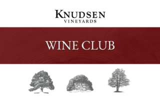 header image text: knudsen vineyards wine club and image of three trees