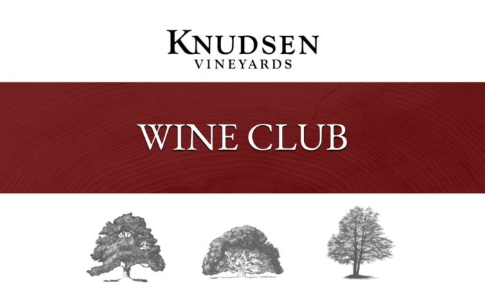 header image text: knudsen vineyards wine club and image of three trees