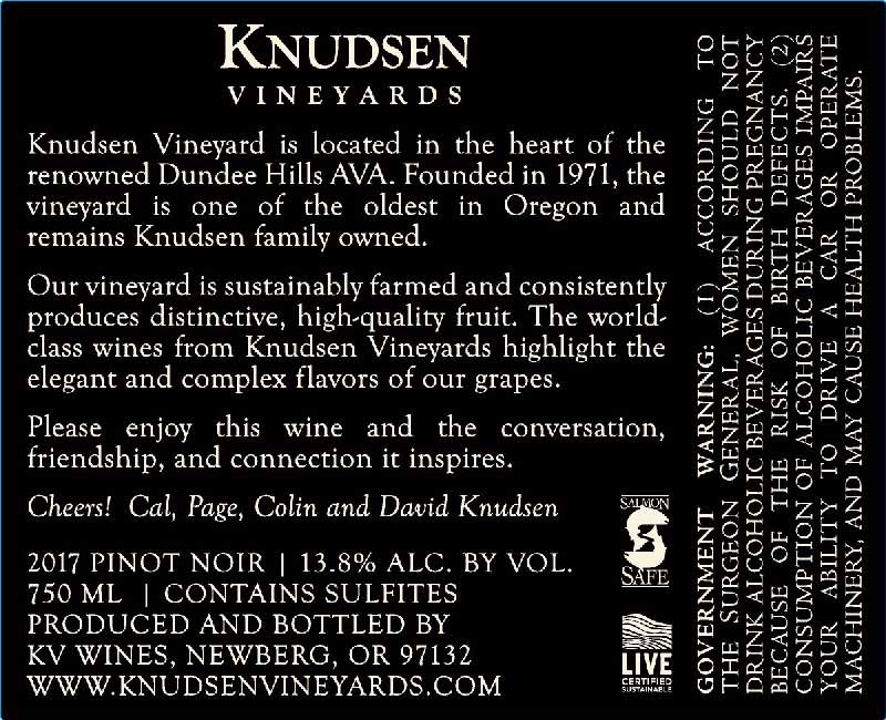 back label image for knudsen vineyards pinot nor willamette valley dundee hills 2016