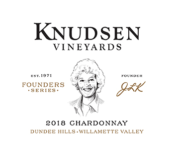 artwork for a label for knudsen vineyards 2018 chardonnay showing a line drawing of smiling woman