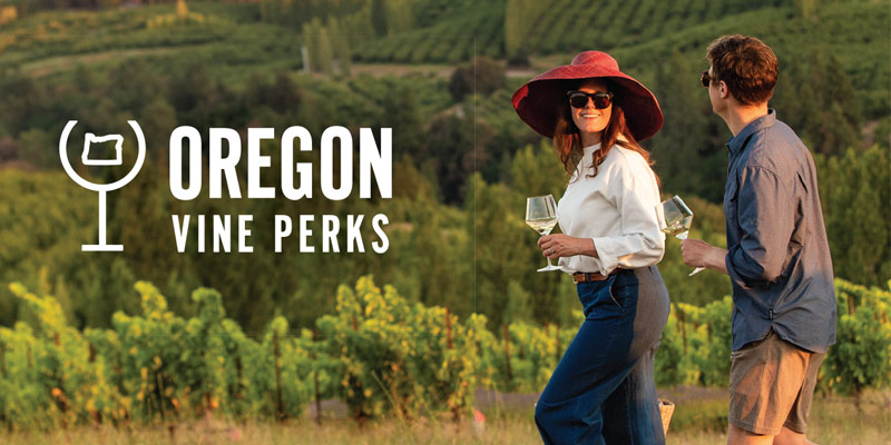 advertisement for Oregon Wine Pearks. learn more at oregonvineperks.org