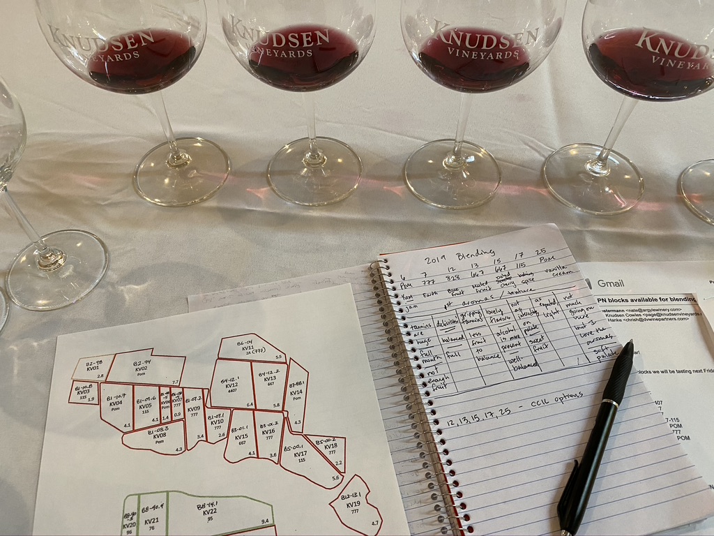 Blending wines at Knudsen Vineyards